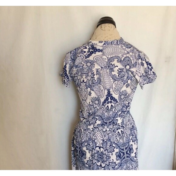Atmosphere Women  Dress Size 4 Blue White Cap Sleeve Button Half Way Front Tied - Picture 7 of 12